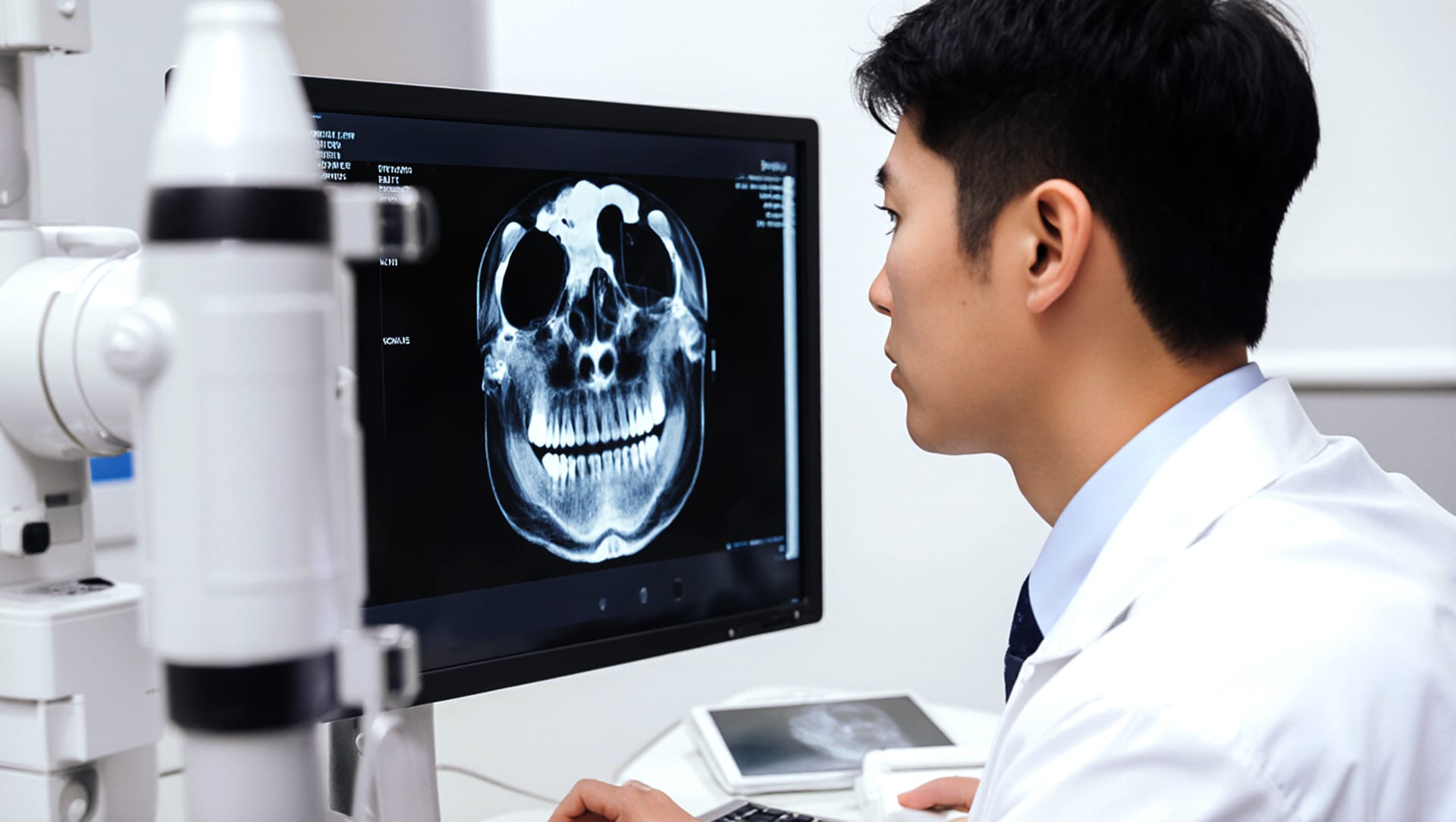 환자의 구강 상태를 살펴보는 의료진의 이미지