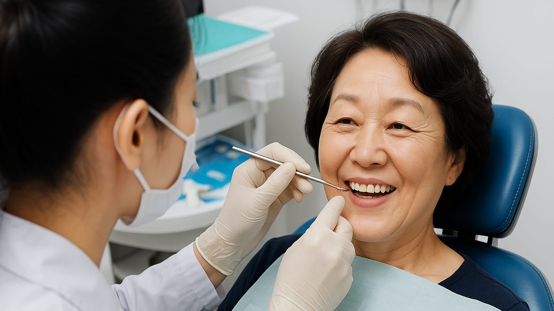 의료진이 환자의 구강 내를 살펴보고 있는 이미지