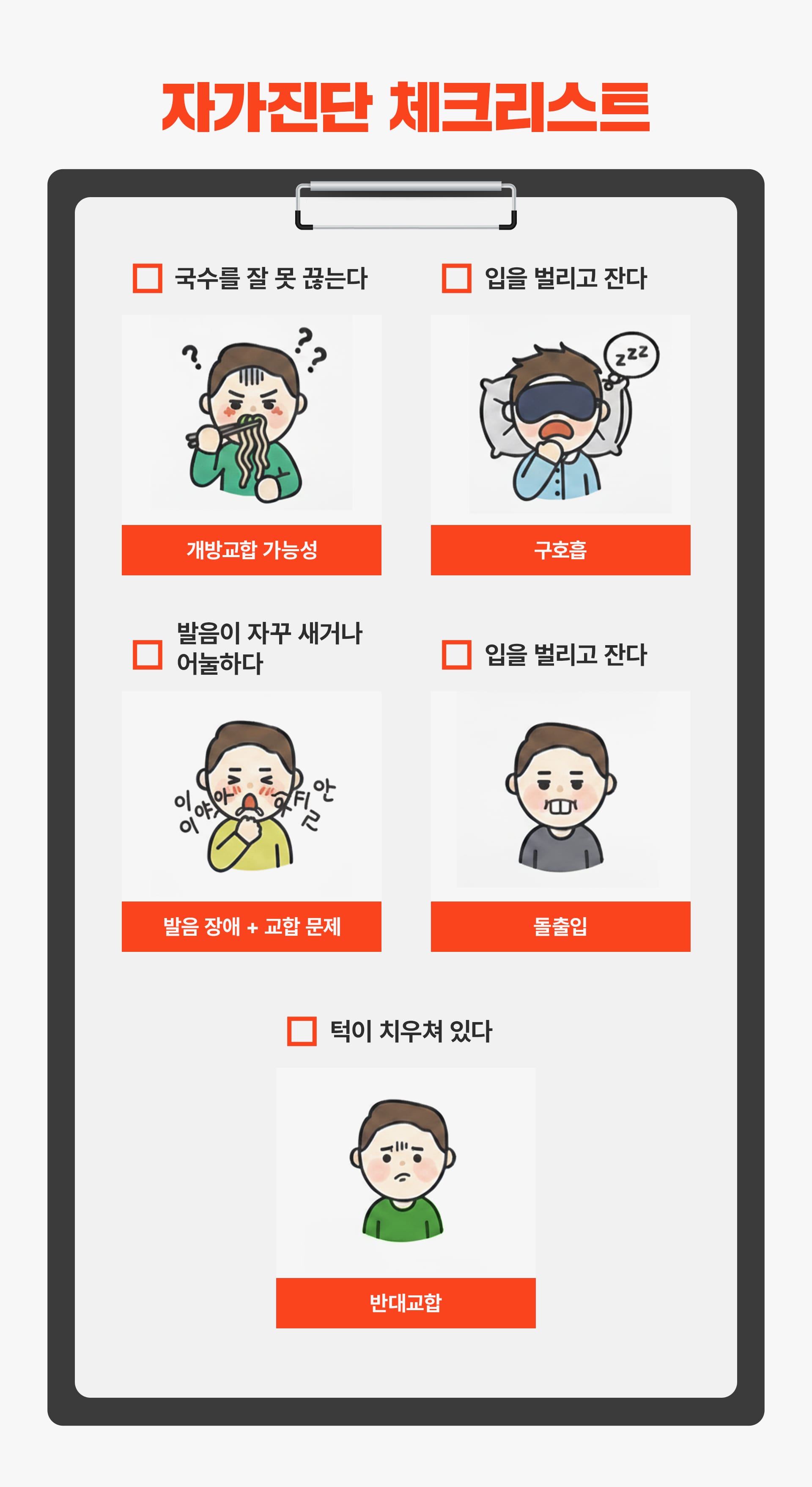 성장기 교정이 필요한 상황을 확인할 수 있는 체크리스트