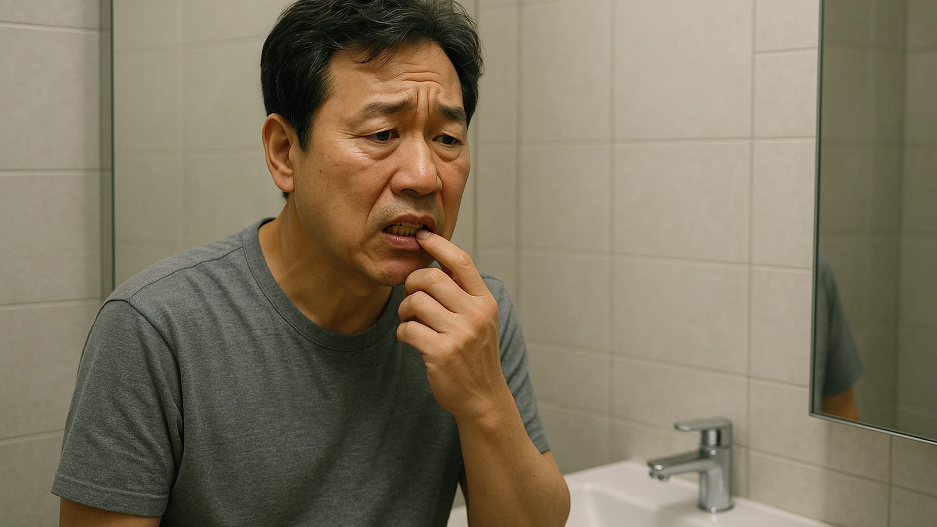 시린 치아로 인해 고통을 느끼고 있는 환자의 모습 