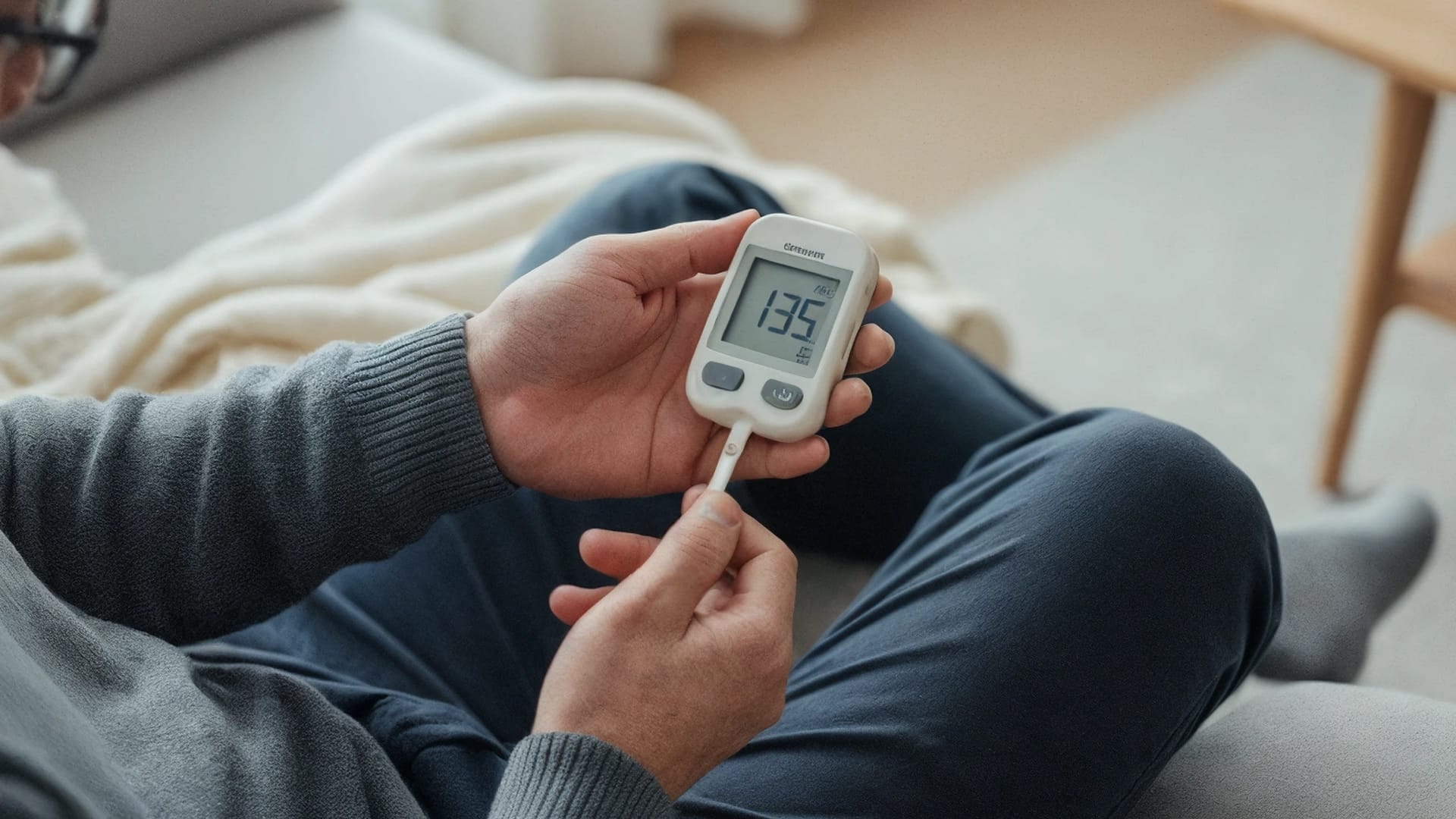 당뇨 환자가 혈당을 재고 있는 모습