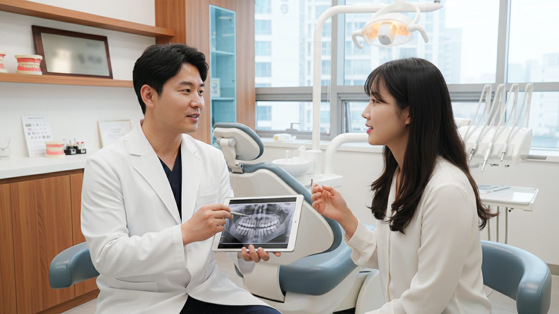 성공적인 임플란트로 만족스러운 표정을 짓고 있는 환자의 모습