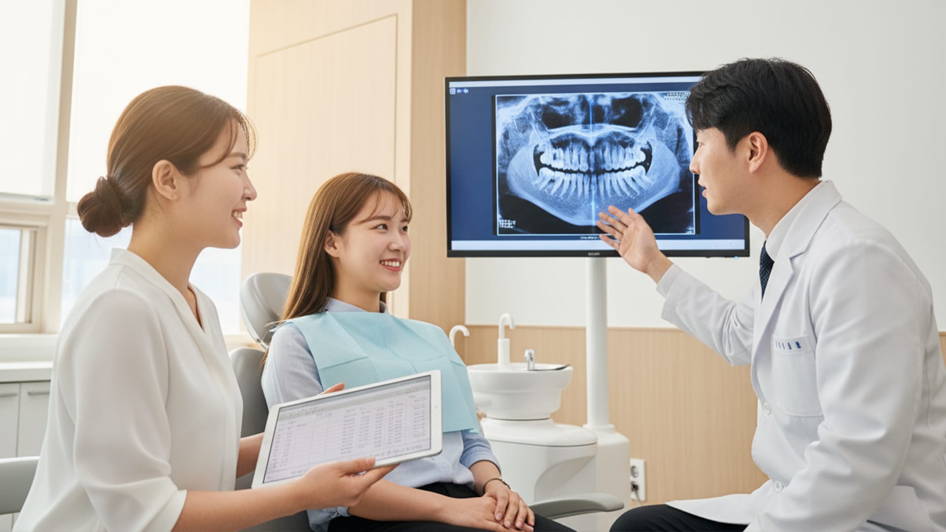 성공적인 임플란트로 만족스러운 표정을 짓고 있는 환자의 모습