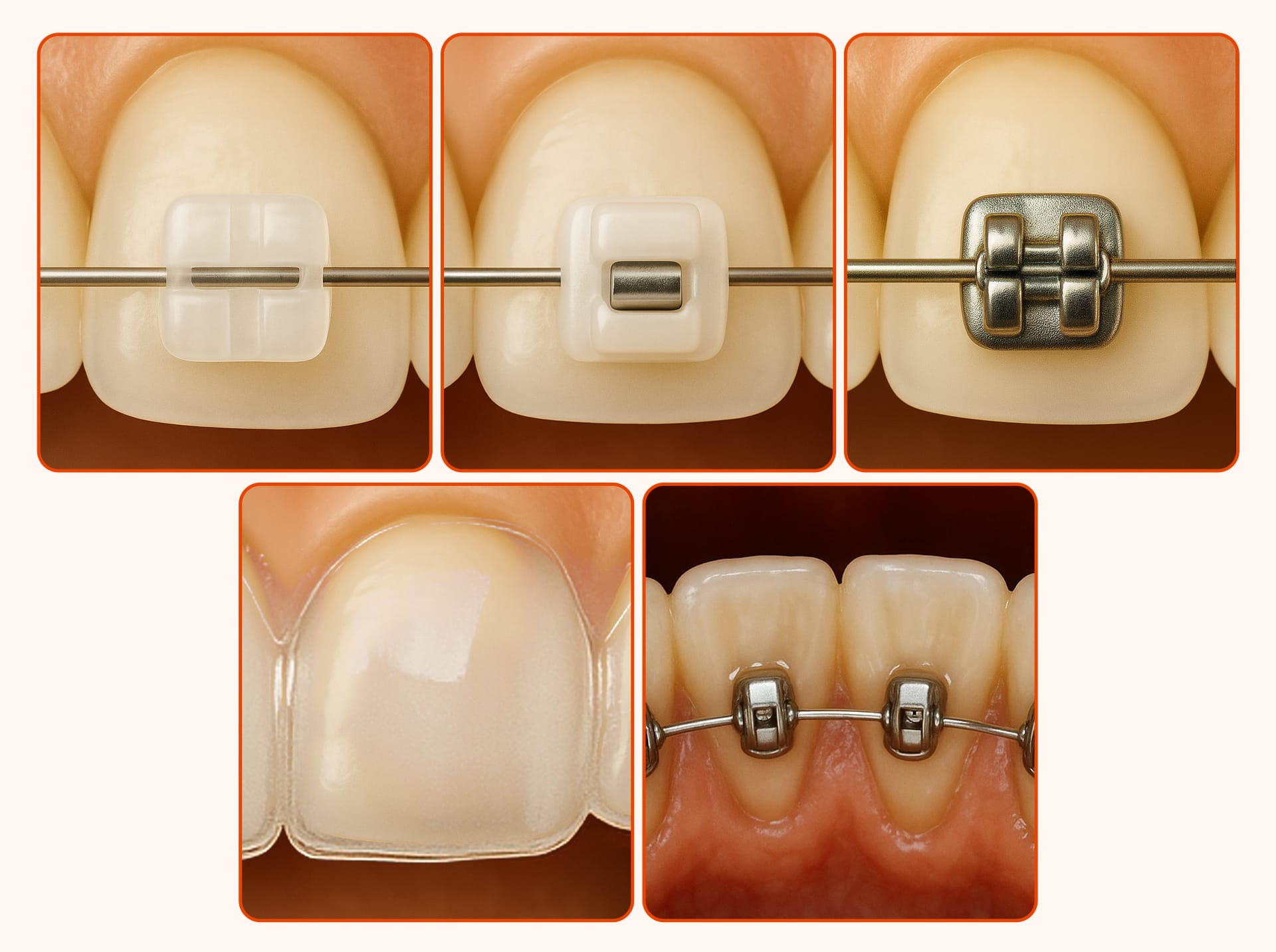 메탈, 세라믹, 자가결찰, 설측, 투명 교정 장치들의 장점과 한계를 스펙트럼 형태로 배치하여 나에게 맞는 교정 장치를 찾는 가이드