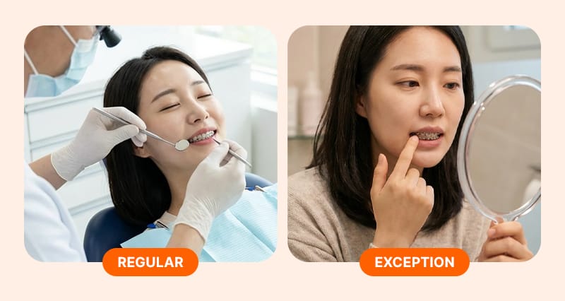 A comparison image between regular dental checkups and emergency or unscheduled orthodontic visits.