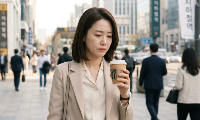 아침마다 출근길에 아바라를 들고 오는, 한 여성 직장인의 모습