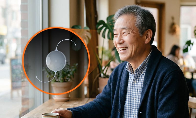 인공수정체를 넣어 백내장 수술을 완료한 고령 환자