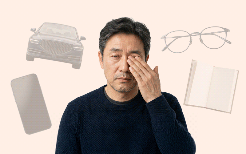 백내장 수술 시기를 결정하는 생활 속 요인들이 나타난 인포그래픽 이미지