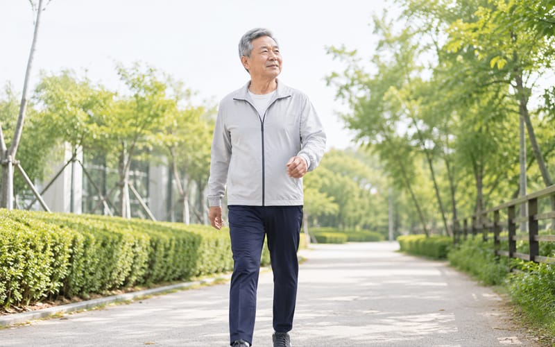 An elderly patient doing a light walking exercise