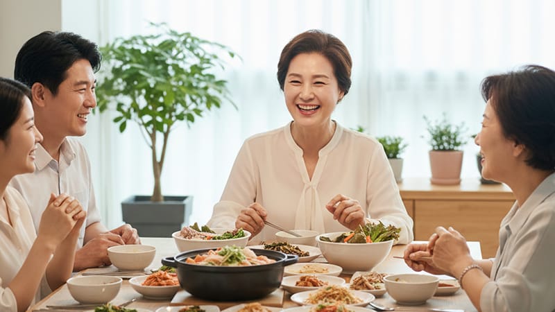  A healthy, energetic patient smiling and enjoying a meal with family or friends.