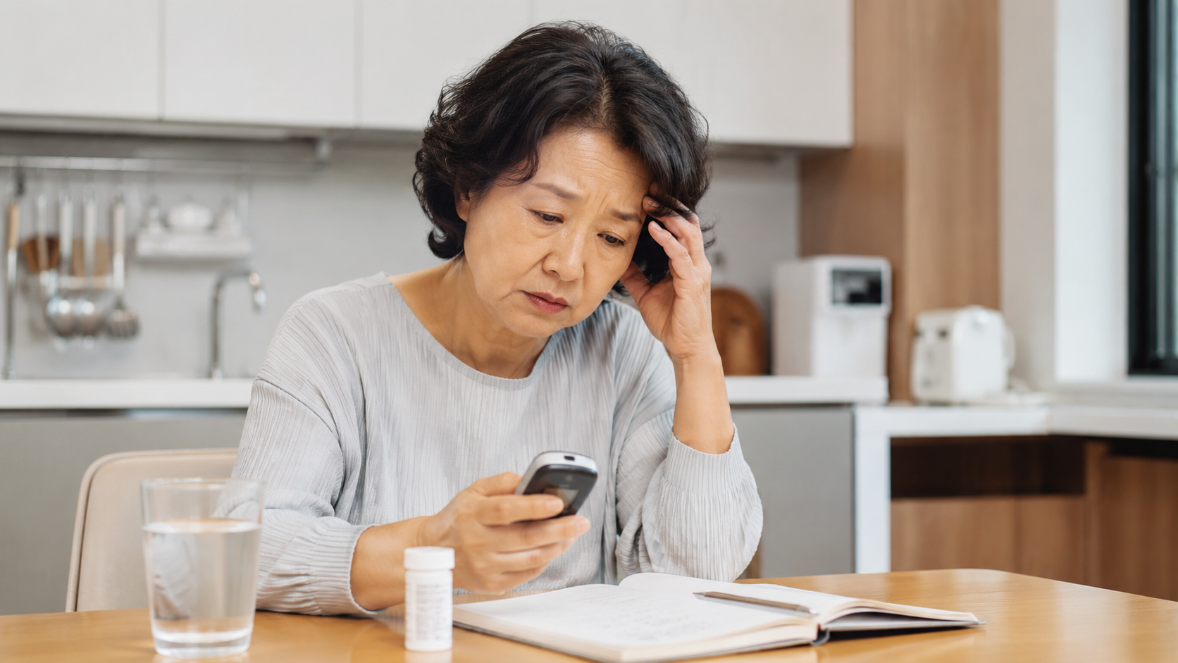 An elderly patient checking blood glucose test results