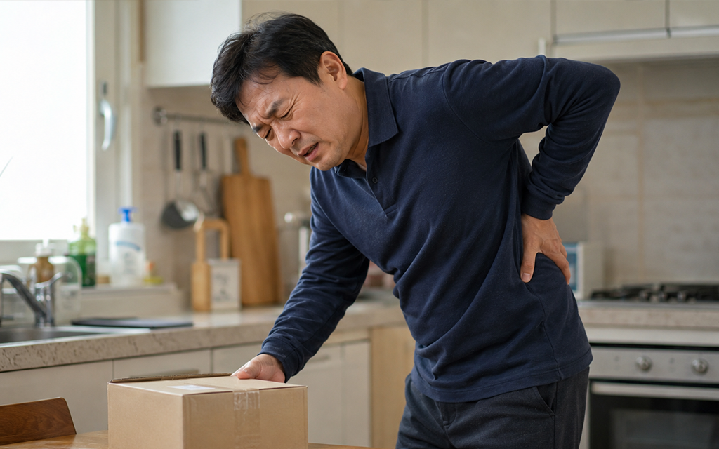 A middle-aged man suffering from lower back pain