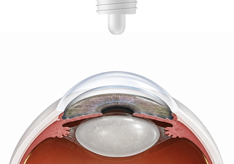 An illustration showing that eye drops cannot clear a hardened lens