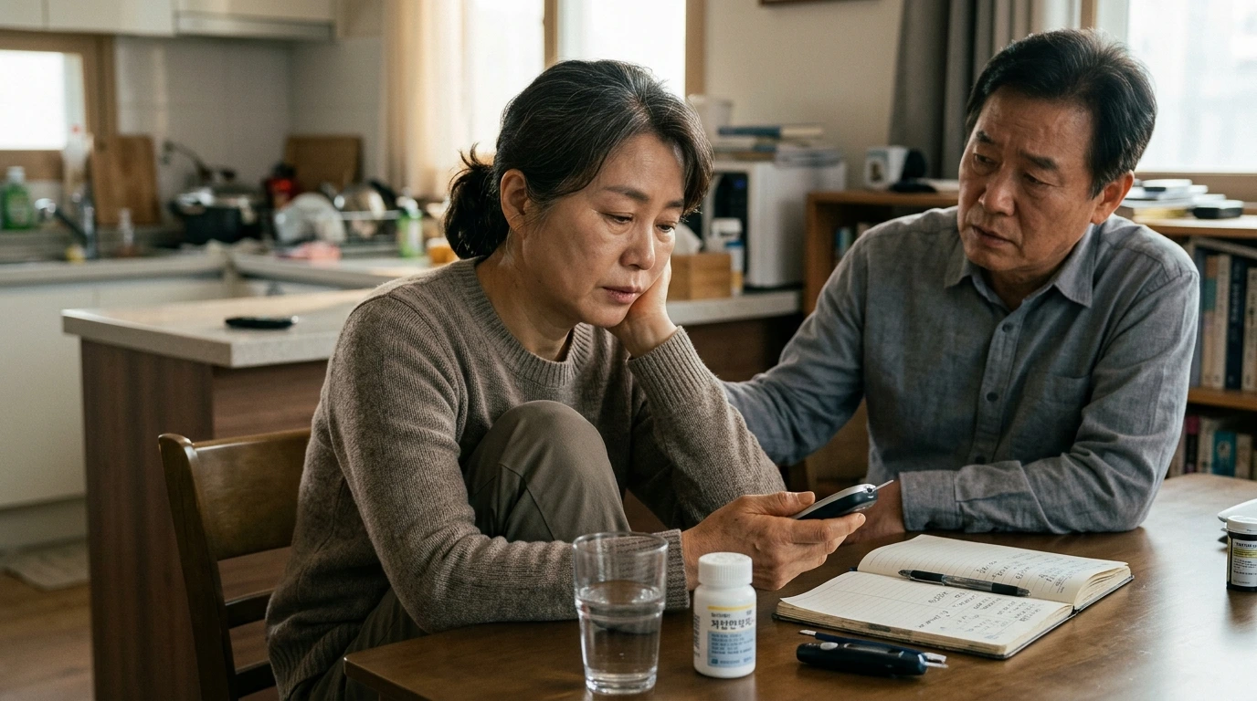 A diabetic patient checking their blood glucose level