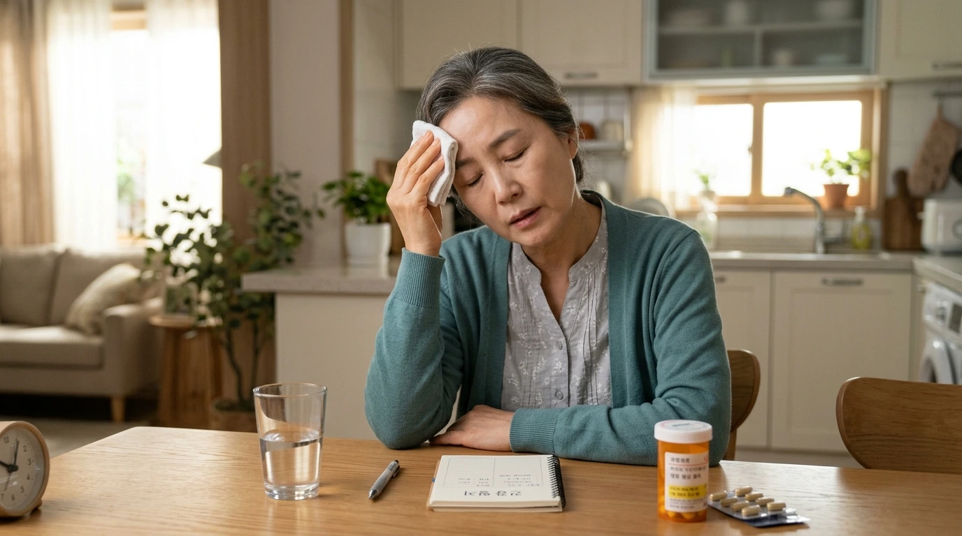 A middle-aged woman suffering from menopausal symptoms