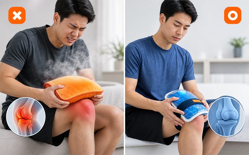 냉찜질과 온찜질을 비교하여 보여주는 이미지