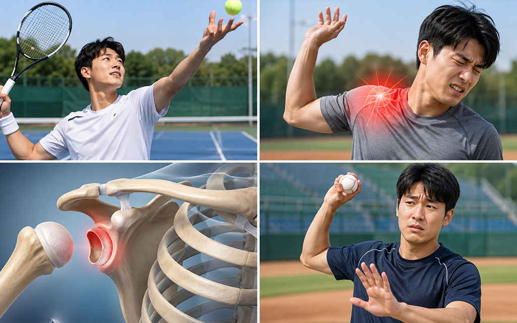 An infographic visualizing warning signs of a high risk for recurrent shoulder dislocation