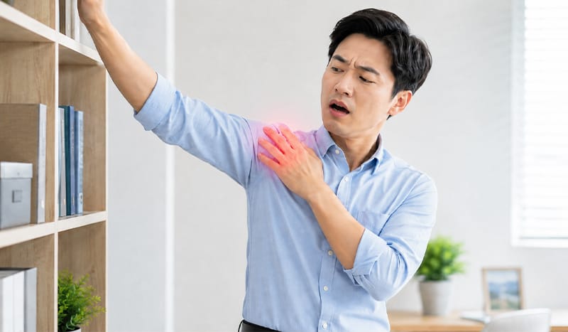 腕を横に上げるとき、ちょうど中間の角度だけ痛むなら？