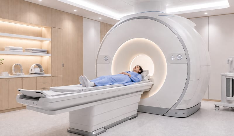 A person undergoing an MRI scan