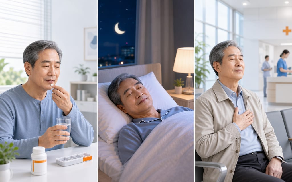 A visual guide presenting three tips to prevent same-day blood pressure spikes: taking prescribed medication, getting rest, and arriving early