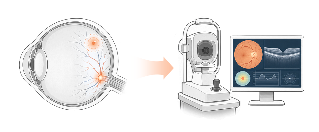 An infographic showing that detailed diagnostic exams take priority over lens insertion when retinal or optic nerve diseases are present