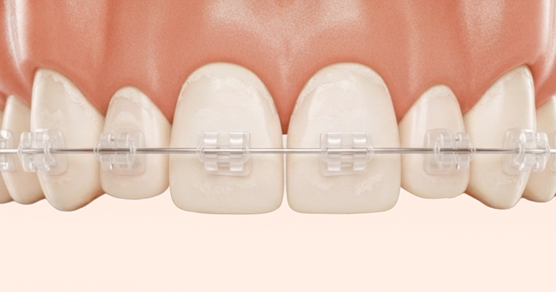 A 3D medical image showing white spot lesions becoming prominent after braces debonding.