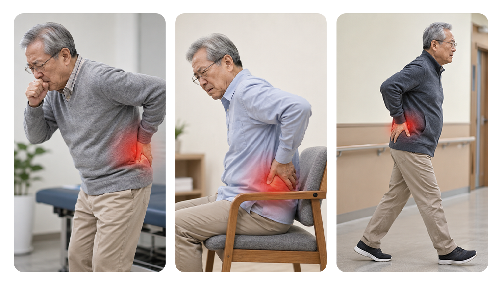 An infographic visualizing 3 distinct pain patterns to differentiate causes of lower body numbness.