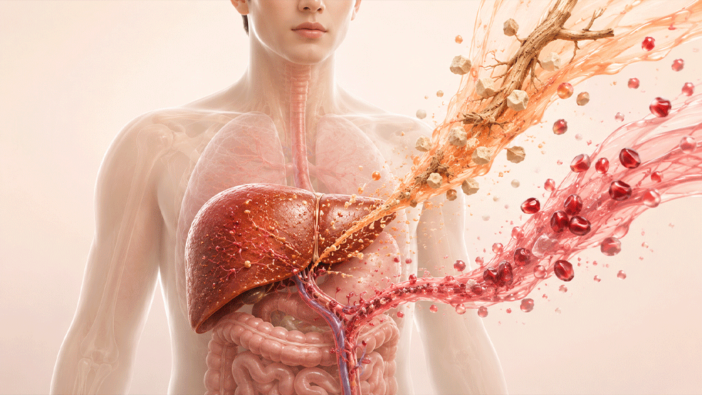 A medical illustration demonstrating potential liver metabolic overload caused by excessive intake of concentrated plant extracts