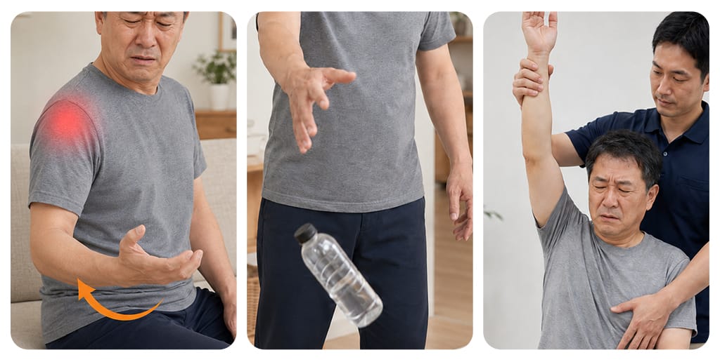 An infographic visualizing symptoms suggestive of a rotator cuff injury