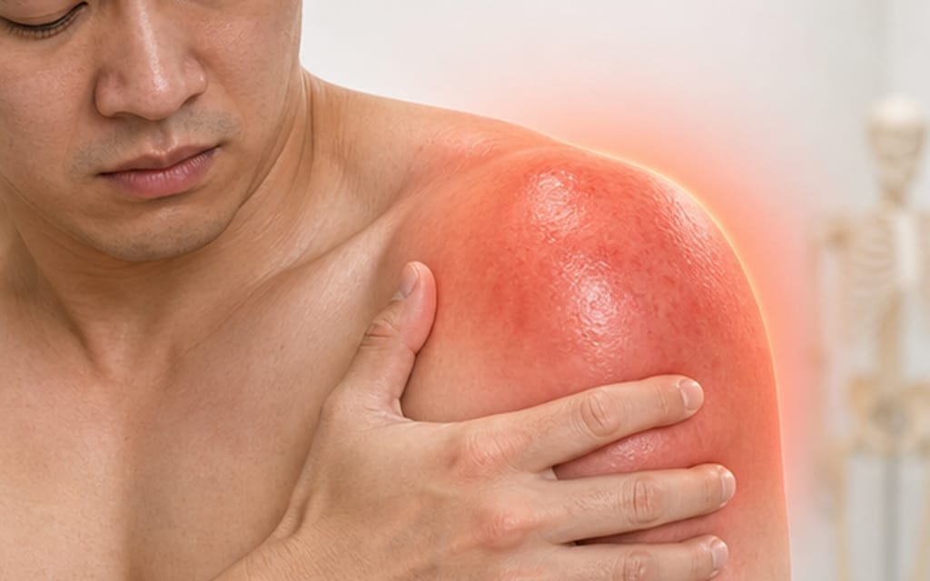 An image illustrating shoulder swelling and localized warmth