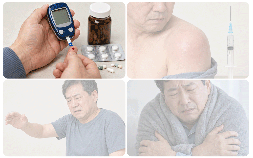 An infographic outlining 4 checkpoints for suspecting a shoulder joint infection even in the absence of a fever