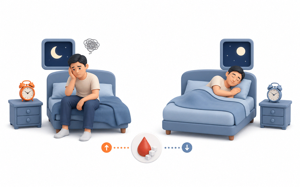 An infographic showing how short sleep duration increases diabetes risk compared to optimal sleep hours