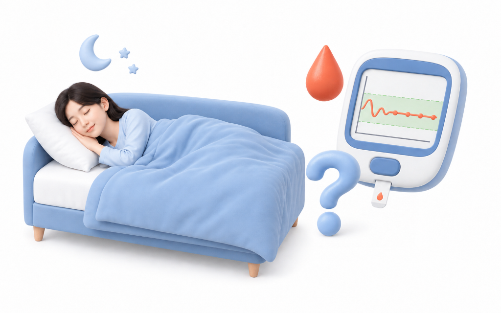 An infographic illustrating the medical relationship between sleep quality and blood sugar control