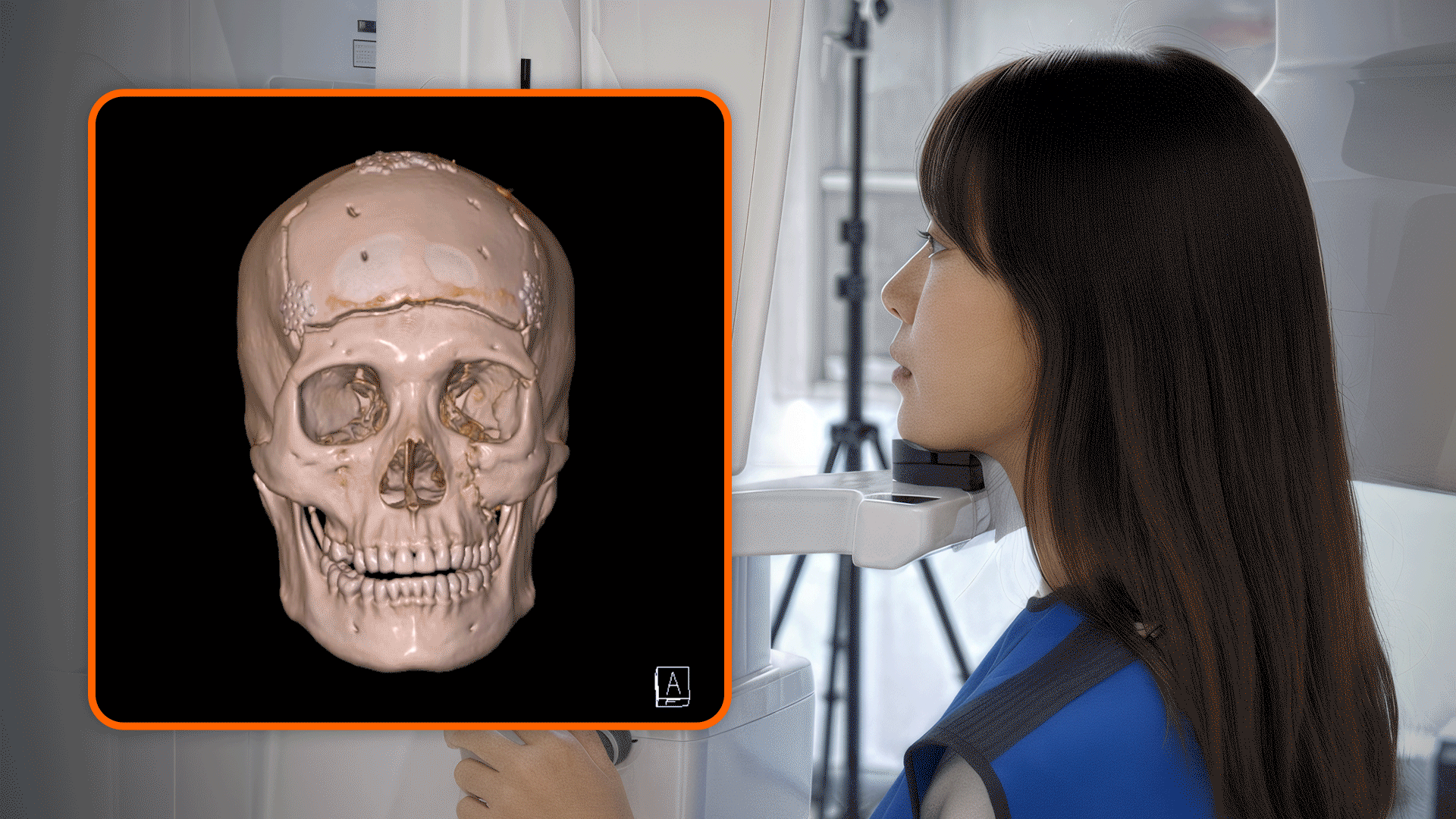 3D CT 진단 장비로 치아 상태를 촬영 하고 있는 사람의 모습
