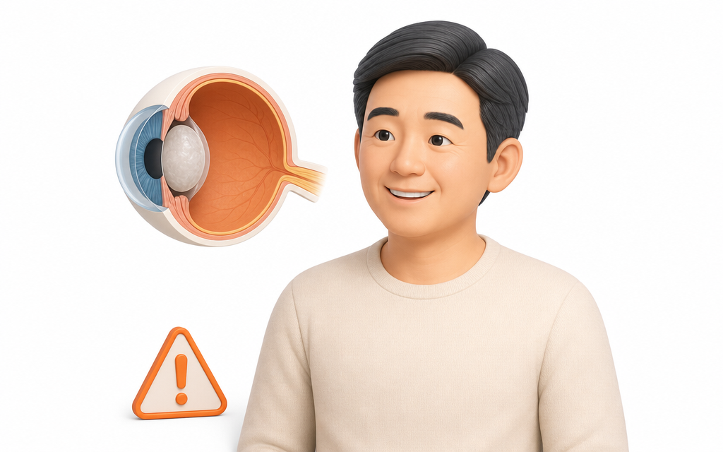 수정체 혼탁으로 인해 일시적으로 가까운 것이 잘 보일 수 있음을 보여주는 이미지