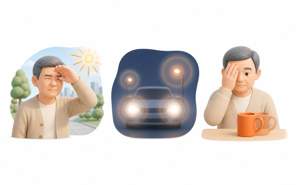 An infographic visualizing 3 critical warning signs requiring a comprehensive eye exam
