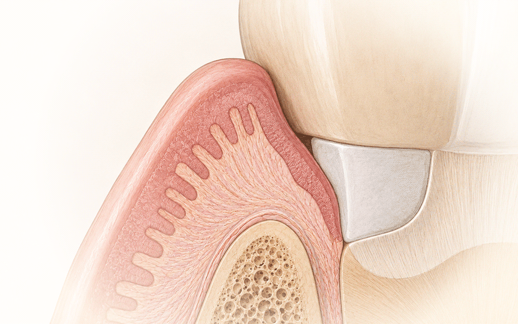 A 3D medical educational rendering demonstrating deep margin elevation (DME)