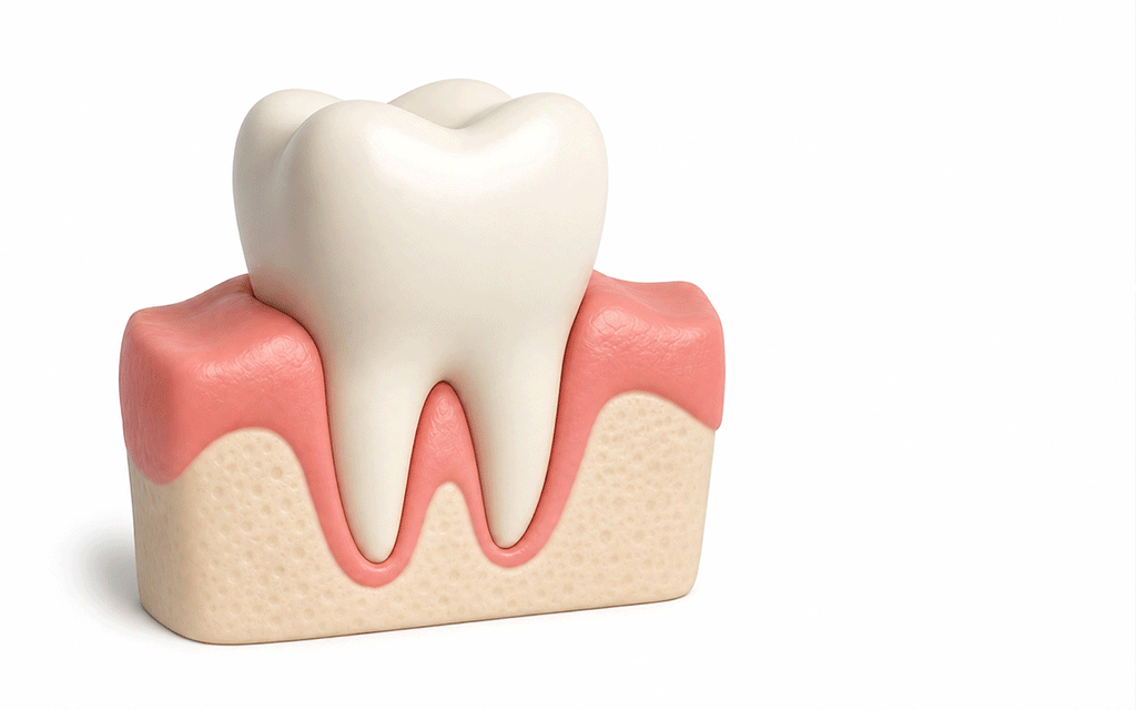 A dentist examining the thickness and overall health of a patient's gums