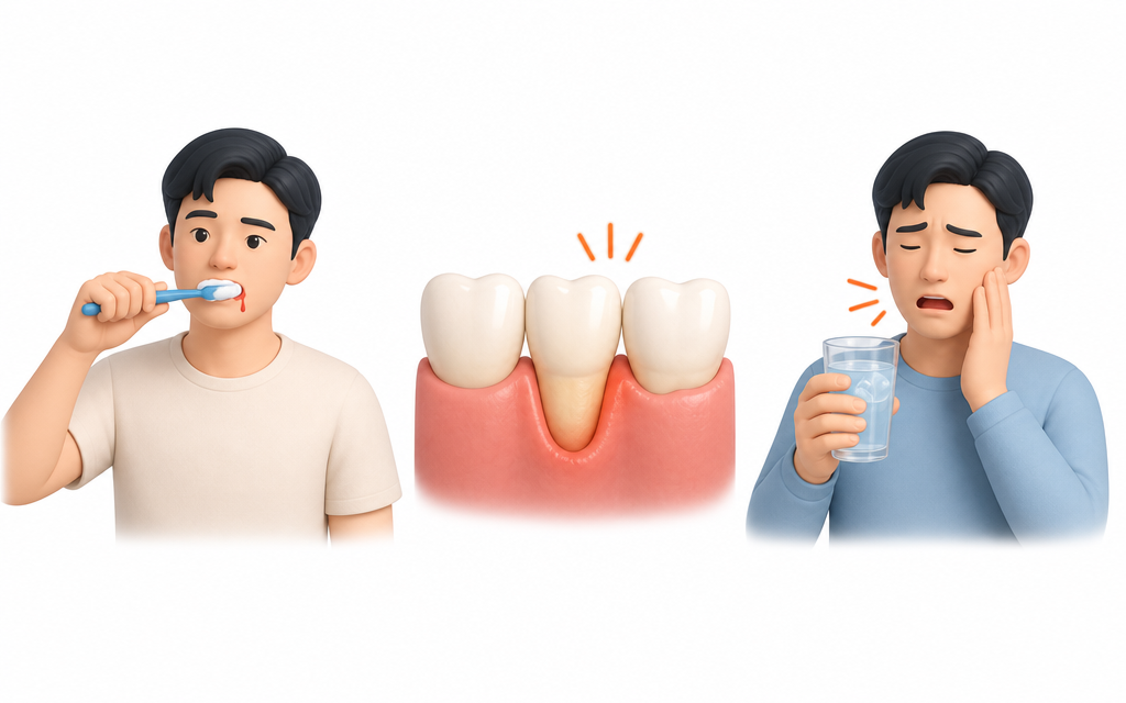 An infographic visualizing criteria for evaluating gum health conditions in daily life
