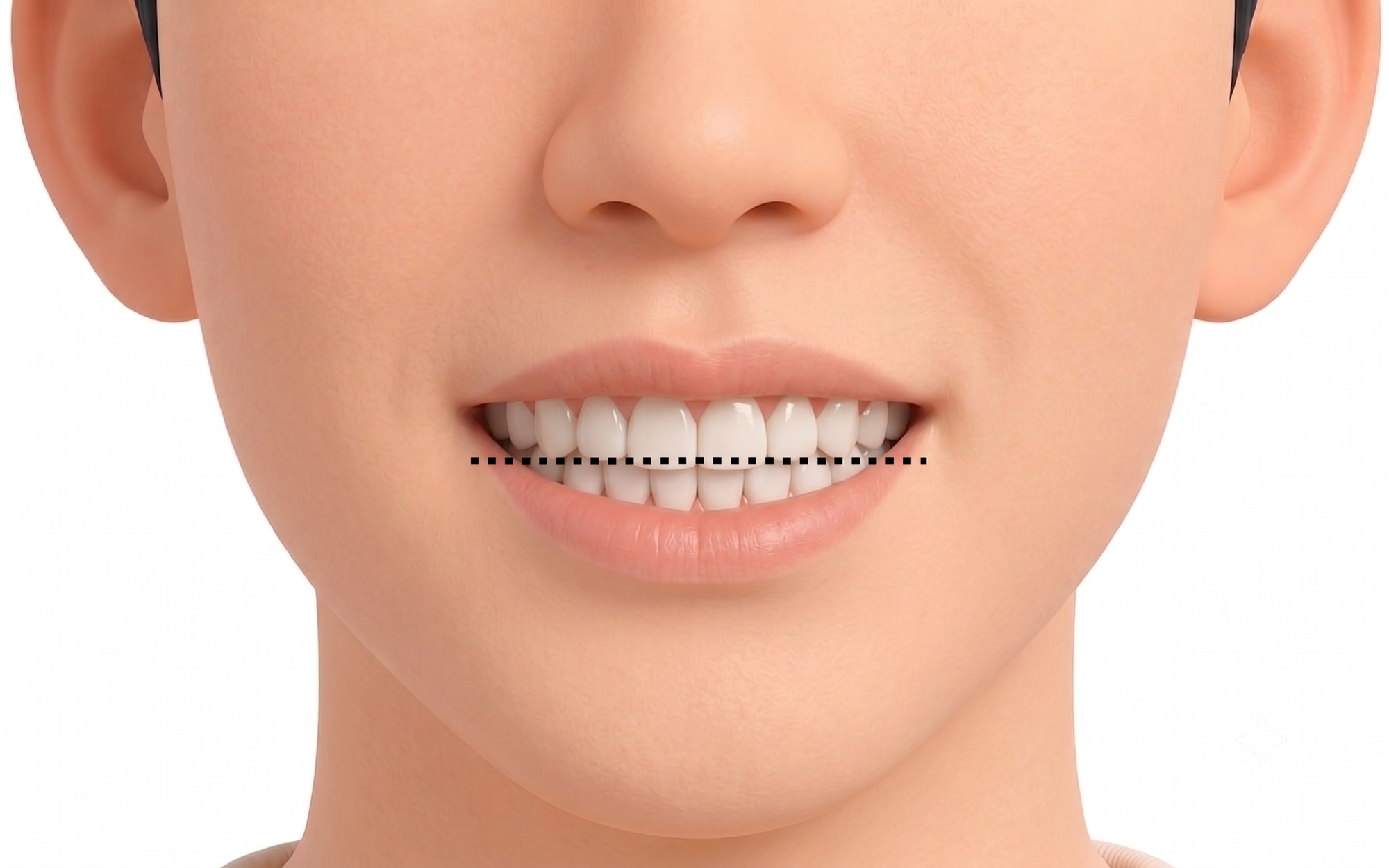 A photo showing the lower face of a person with flat front teeth