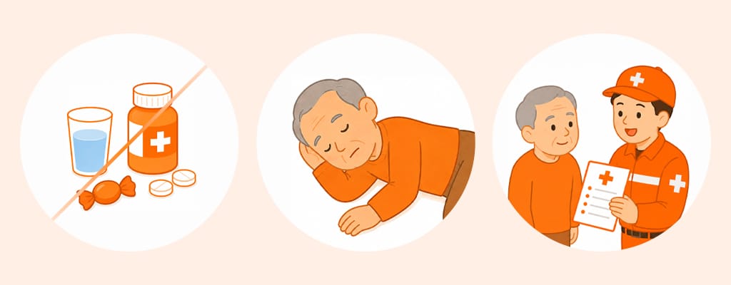 An infographic visualizing 3 essential response rules during a medical emergency