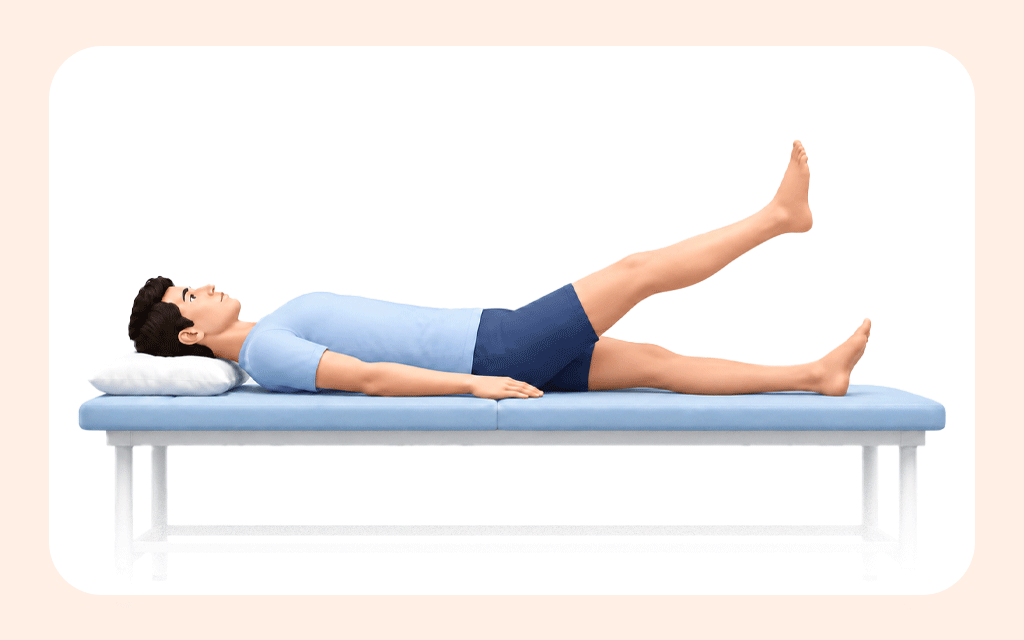 A photo demonstrating a straight leg raise (SLR) test for lumbar nerve evaluation