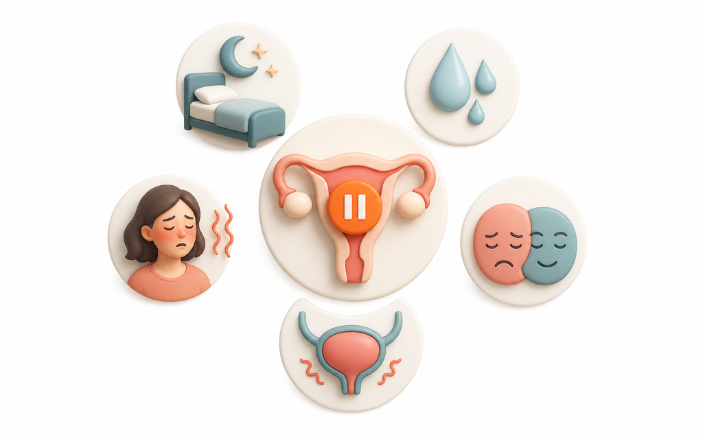 An infographic displaying various common symptoms of menopause