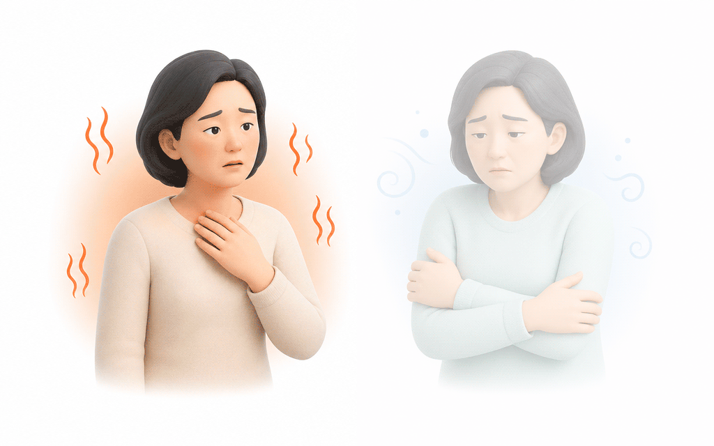 An illustration comparing Kidney Yin Deficiency and Kidney Yang Deficiency patterns