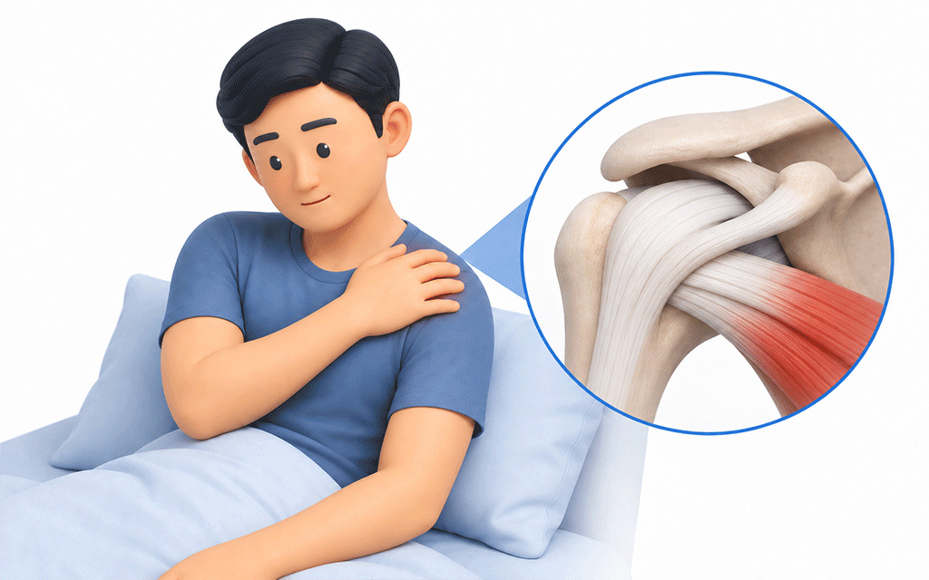 An image of a person experiencing acute shoulder pain from calcific tendonitis